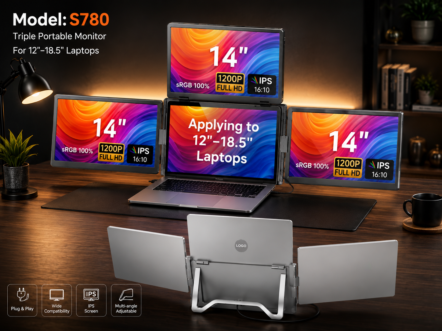 Laptop Portable Triple-screen Display Monitor