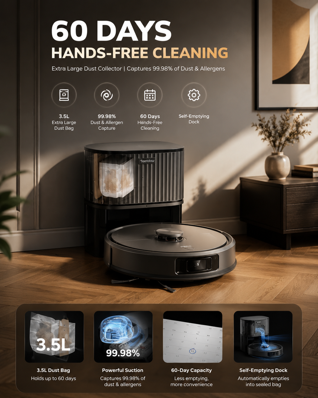 Smart Floor Vacuum Robot With Self-Emptying Dustbin &Mopping