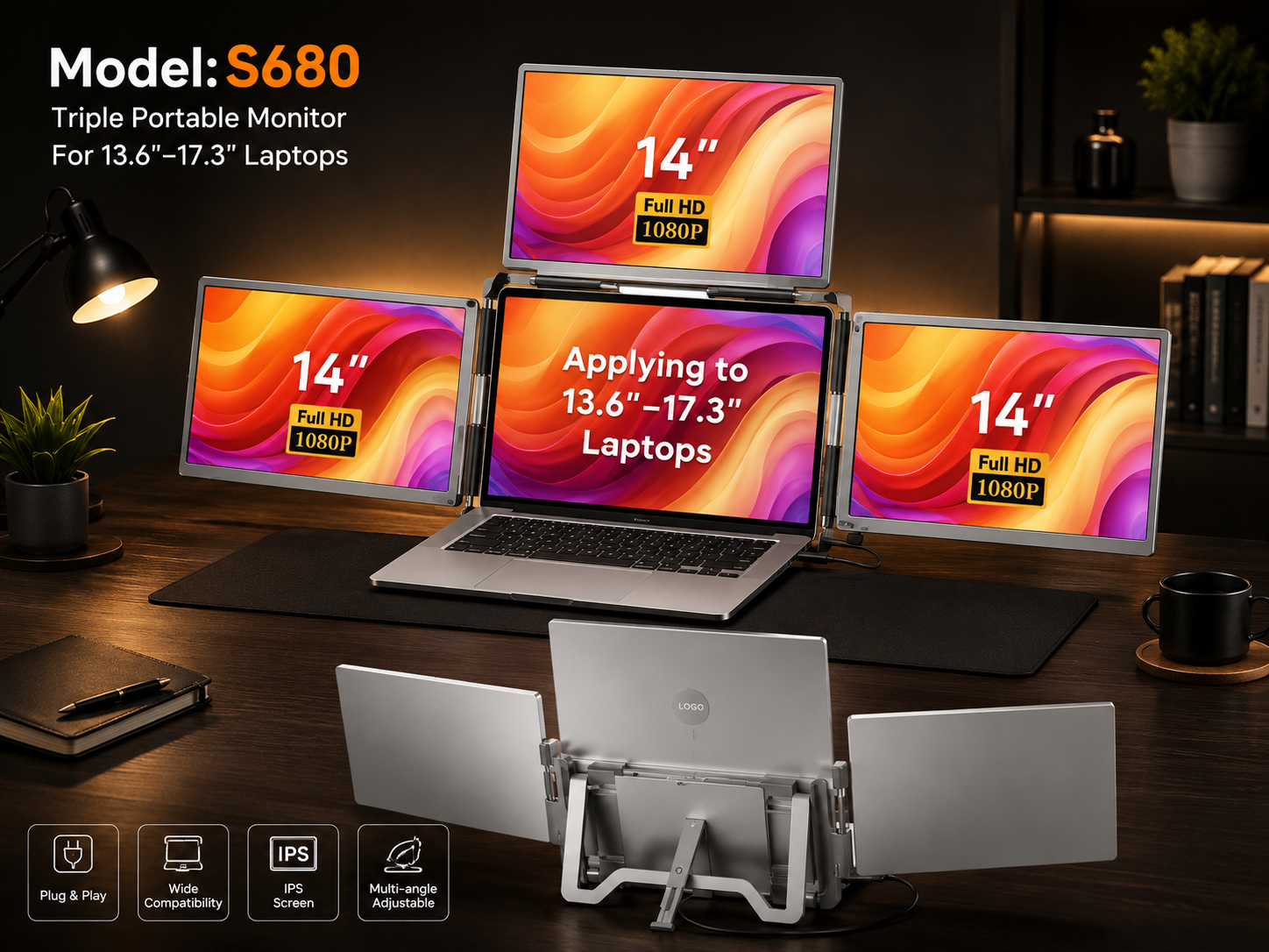 Laptop Portable Triple-screen Display Monitor