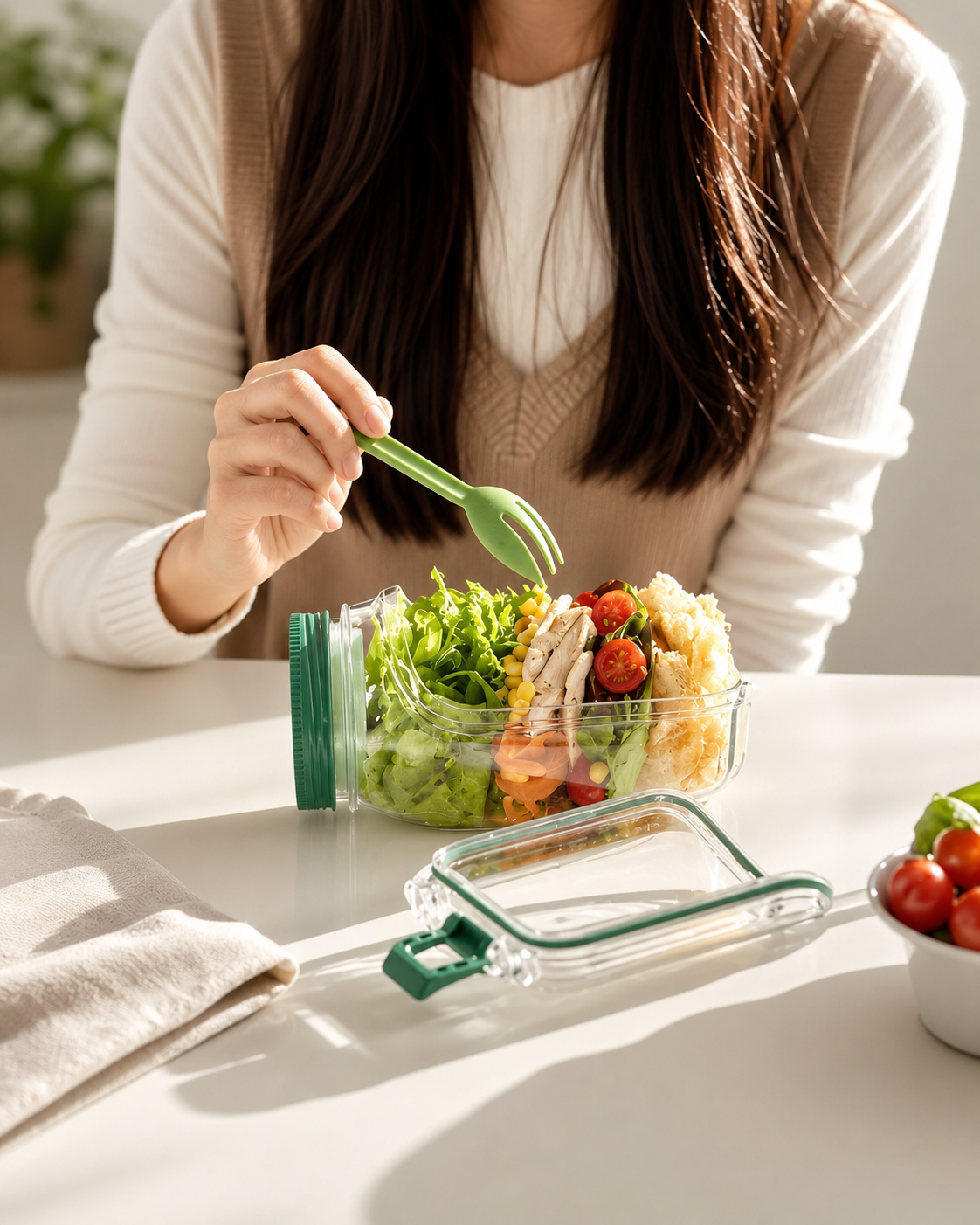 Salad Container With Side Opening